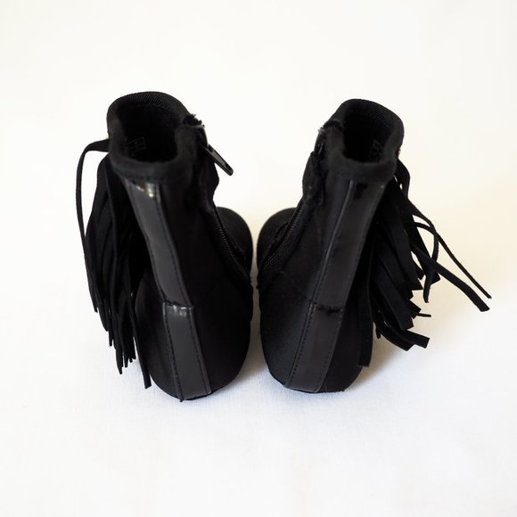 Stuart Weitzman Black Leather Fringe Baby Boots Size US3 - Picture 4 of 7